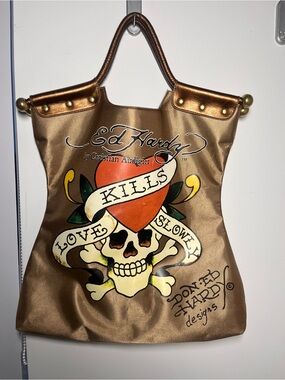 Ed Hardy Christian Audigier Bronze Tote Love Kills Slowly
